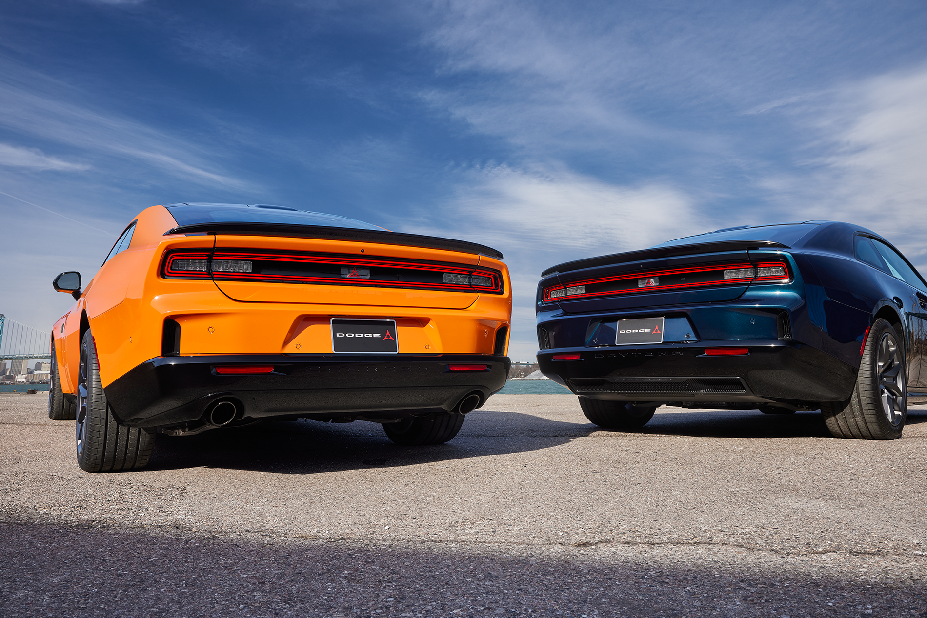 two Dodge Charger back exterior view
